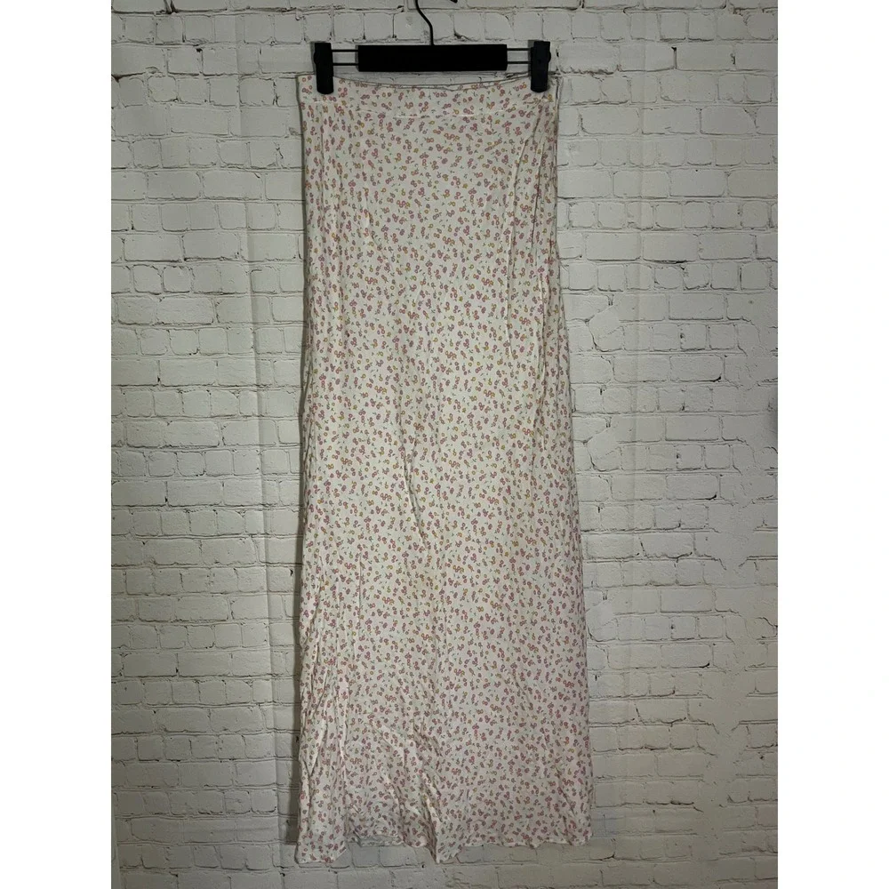 Charlie Holiday Floral Maxi Skirt White Pink Yellow Ditsy Print Size 4 USA‎ S